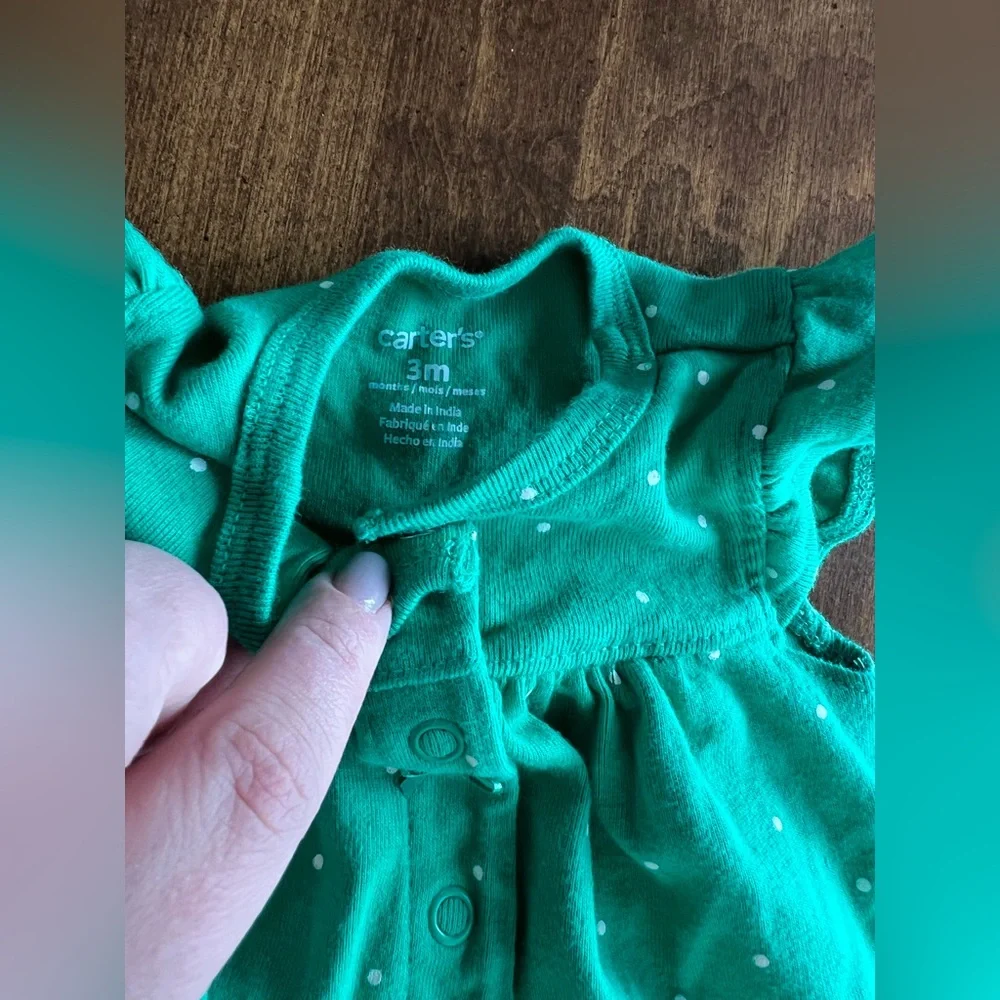Carter's Green Polka Dot Baby Romper Size 3 Months